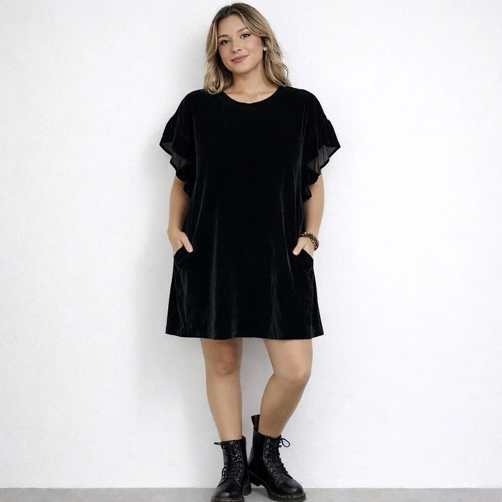 Current Elliott Mini Dress Black Women Size 2 Velvet Effortless Cool Gir Punk
